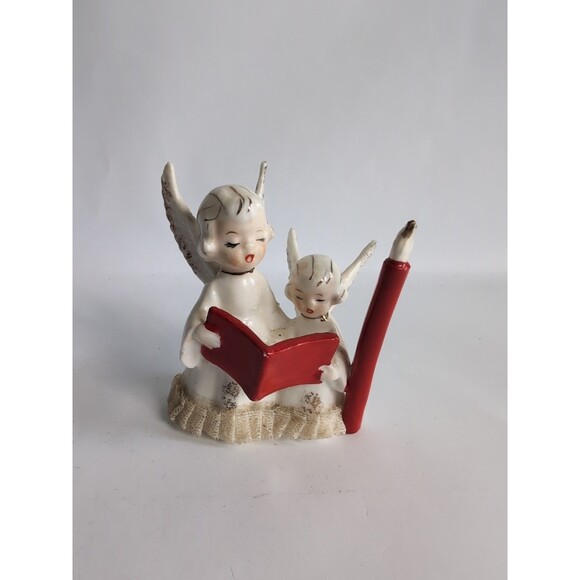 VTG  Angel Figurine Christmas Mother Child Big Candle Book Japan MCM - Picture 7 of 7